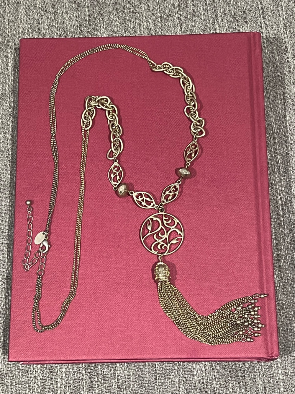 Lia Sophia Elegant Gold-Tone Filigree Pendant Necklace with Tassel